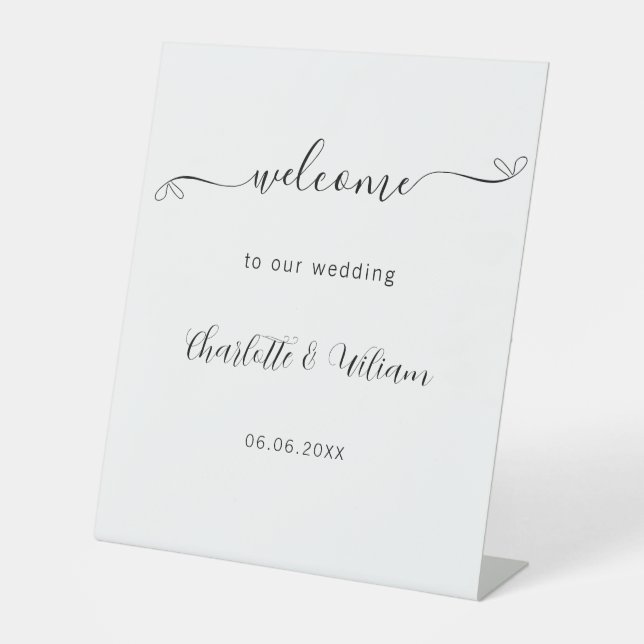 Wedding welcome elegant script minimalist pedestal sign (Front)