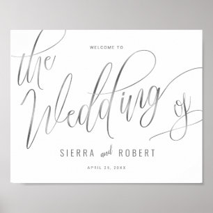Wedding Welcome Faux Silver Hand Lettered Script Poster