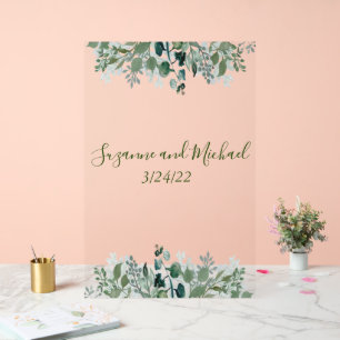 Wedding Welcome Foliage Leaves Greenery Acrylic Sign