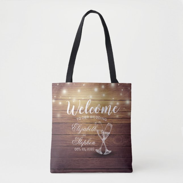 Wedding Welcome Gift Bag Champagne Glasses Wood (Front)