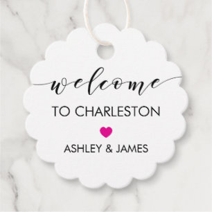 Wedding Welcome Gift Tag, Hotel Guests, Fuschia Favour Tags