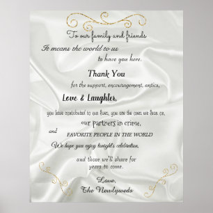  Wedding Welcome Gold Glitter, White Satin,  Poster