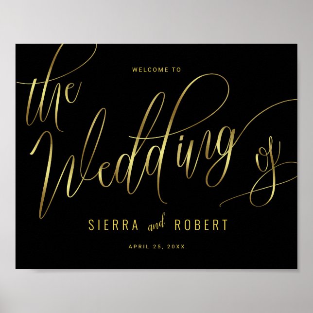 Wedding Welcome Hand Lettered Faux Gold Script Poster (Front)