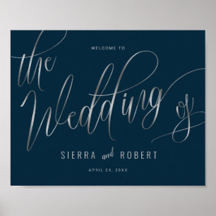 Wedding Welcome Hand Lettered Faux Silver Script Poster