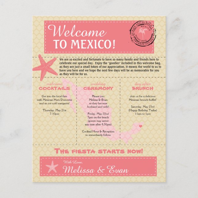 Wedding Welcome Letter for Riviera Maya Mexico (Front)