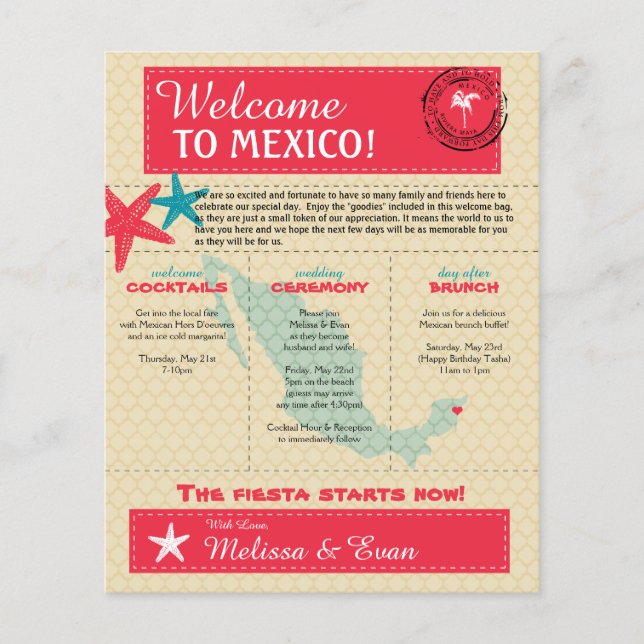 Wedding Welcome Letter for Riviera Maya Mexico (Front)