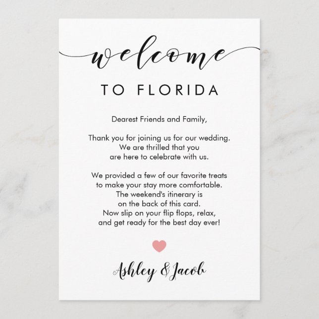 Wedding Welcome Letter & Weekend Itinerary Card (Front)