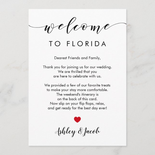 Wedding Welcome Letter & Weekend Itinerary Card (Front)