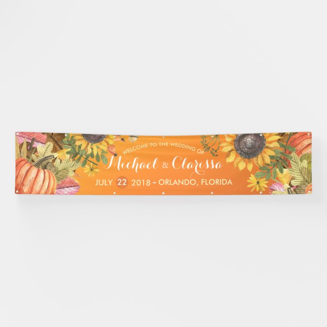 Wedding Welcome Maple Leaves Pumpkins Sunflowers Banner (Horizontal)