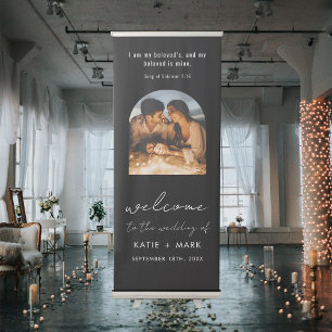 Wedding Welcome Minimalist Arch Photo Black Retractable Banner