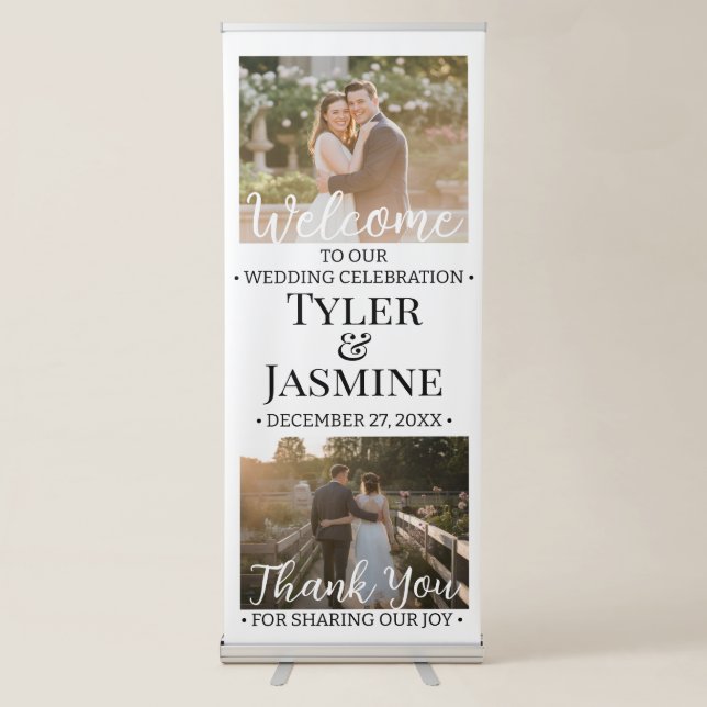 Wedding Welcome Modern Calligraphy 2 Photo Retractable Banner (Front)