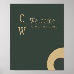 Wedding Welcome Olive Green Gold Monogrammed Sign