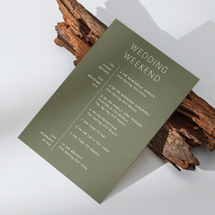 Wedding welcome. Olive green Weekend Timeline Invitation
