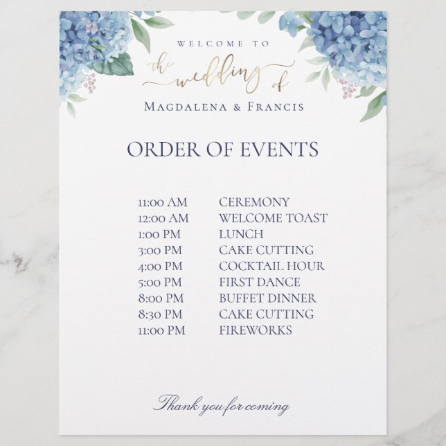 wedding welcome order of services (Front)