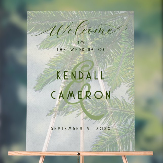 Wedding Welcome Palm Tree Background Acrylic Sign (Neutral)
