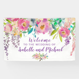 Wedding Welcome Pastel Pink & Purple Floral Banner