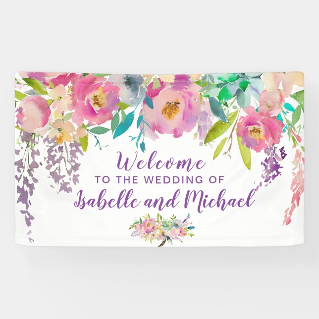 Wedding Welcome Pastel Pink & Purple Floral Banner (Horizontal)