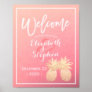 Wedding Welcome Poster Pink Gold Pineapple Couple