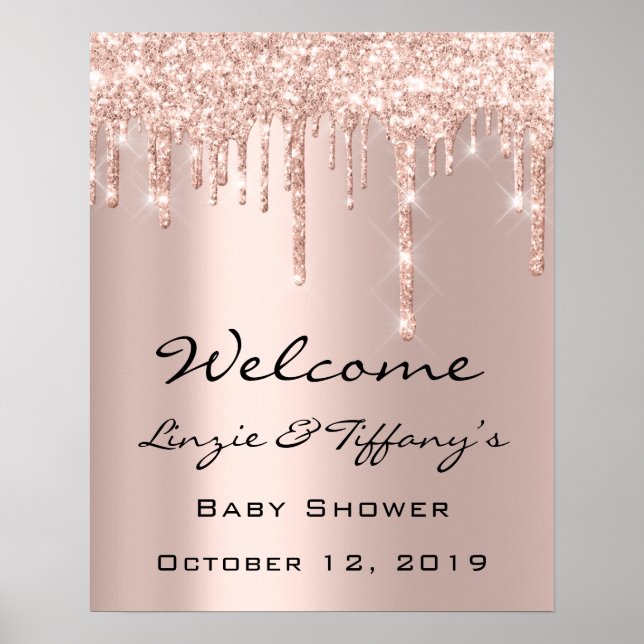 Wedding Welcome Poster Rose Drips Baby Shower (Front)