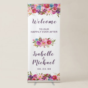 Wedding Welcome Purple and Pink Watercolor Floral Retractable Banner
