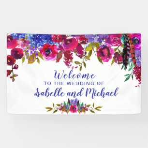 Wedding Welcome Purple and Red Watercolor Floral Banner