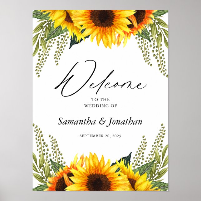 Wedding Welcome Rustic Sunflowers Poster (Front)