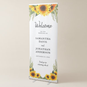 Wedding Welcome Rustic Sunflowers Retractable Banner