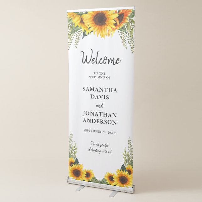 Wedding Welcome Rustic Sunflowers Retractable Banner (3/4)