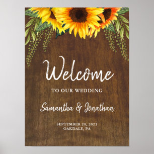 Wedding Welcome Rustic Wood Sunflowers Poster