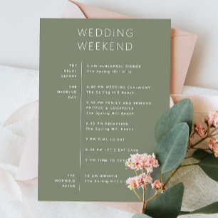 Wedding welcome. Sage green Weekend Timeline Invitation