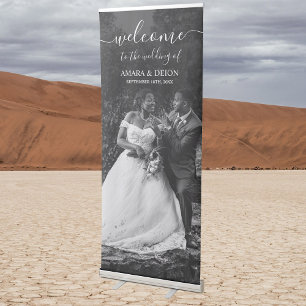 Wedding Welcome Script Black White Full Photo Retractable Banner