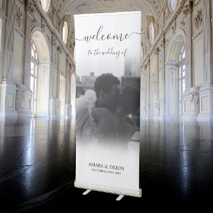 Wedding Welcome Script Calligraphy Elegant Photo Retractable Banner