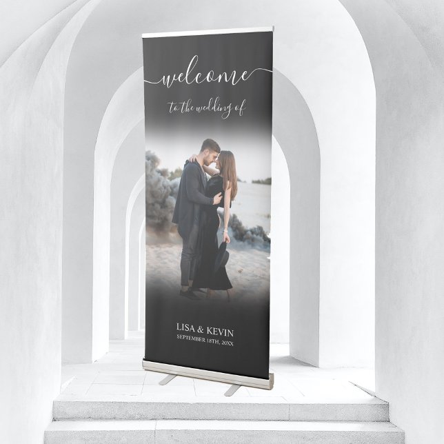 Wedding Welcome Script Calligraphy Elegant Photo Retractable Banner (Wedding Welcome Script Calligraphy Elegant Photo Retractable Banner)