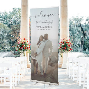 Wedding Welcome Script Calligraphy Full Photo Retractable Banner