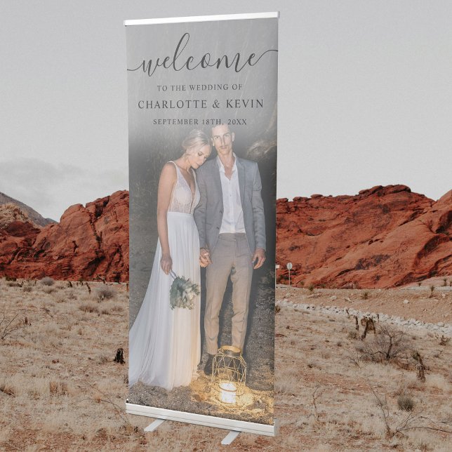 Wedding Welcome Script Full Photo Boho Retractable Banner (Wedding Welcome Script Full Photo Boho Retractable Banner)