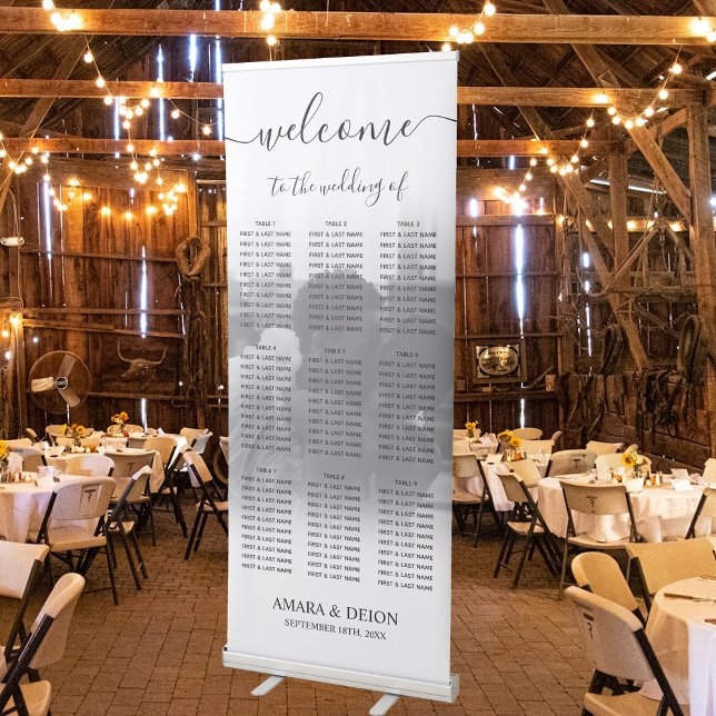 Wedding Welcome Script Photo Elegant Seating Chart Retractable Banner (Wedding Welcome Script Photo Elegant Seating Chart Retractable Banner)