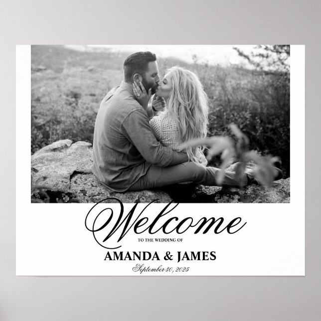 Wedding Welcome Sign Black White Romantic Photo (Front)