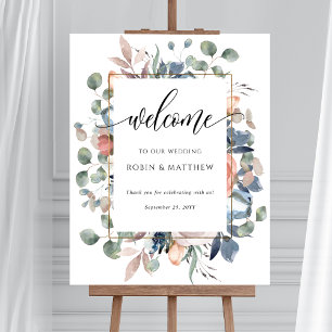 Wedding Welcome Sign Blissful Floral with Greenery