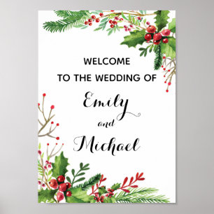 Wedding welcome sign botanical red green