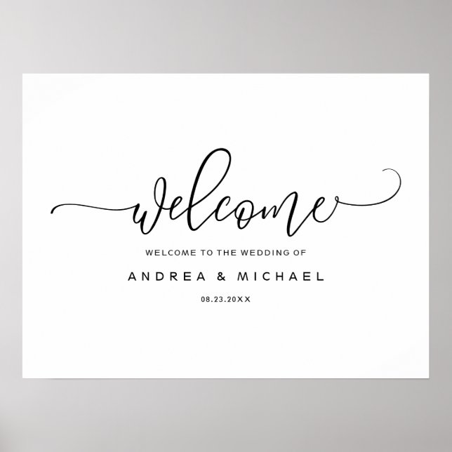 Wedding Welcome Sign - Bounce Calligraphy Black (Front)