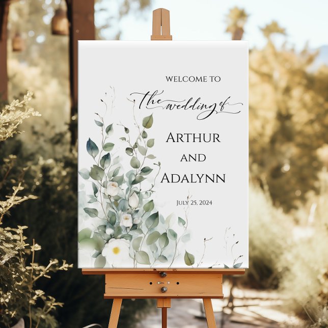 Wedding welcome sign elegant greenery and roses (Creator Uploaded)