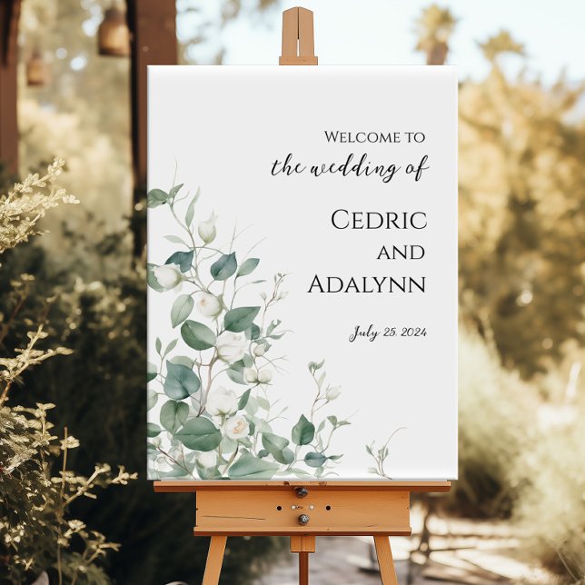 Wedding welcome sign elegant watercolor greenery (Creator Uploaded)