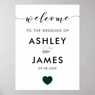 Wedding Welcome Sign, Greeting Sign, Green Heart,  Poster