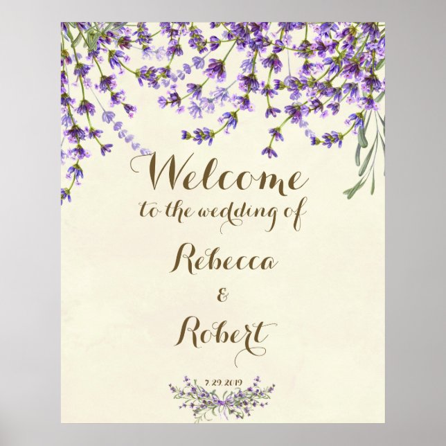 wedding welcome sign ivory Lavender purple floral (Front)
