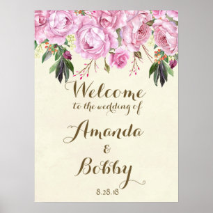 Wedding welcome sign lilac floral lavender