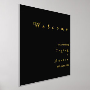 Wedding Welcome Sign Minimal Black Real Gold Foil