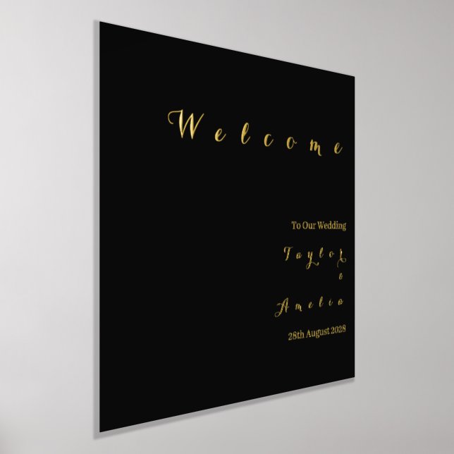 Wedding Welcome Sign Minimal Black Real Gold Foil (Laydown)