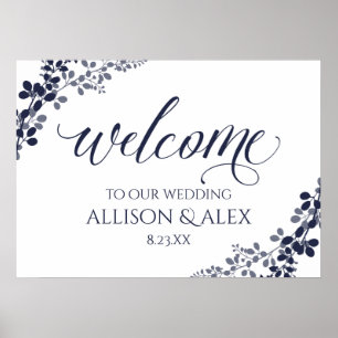 Wedding Welcome Sign   Navy & Dusty Blue Vines