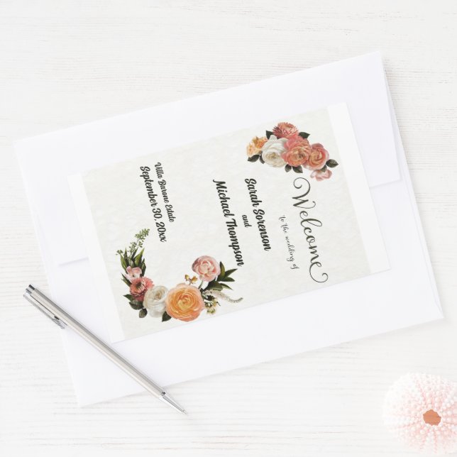Wedding Welcome Sign Personalised Floral Rectangular Sticker (Envelope)