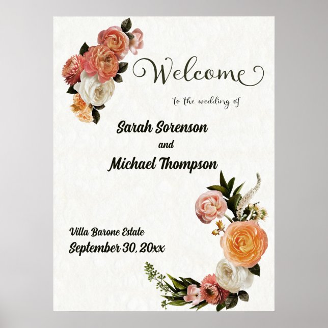 Wedding Welcome Sign Personalized Floral Poster (Front)